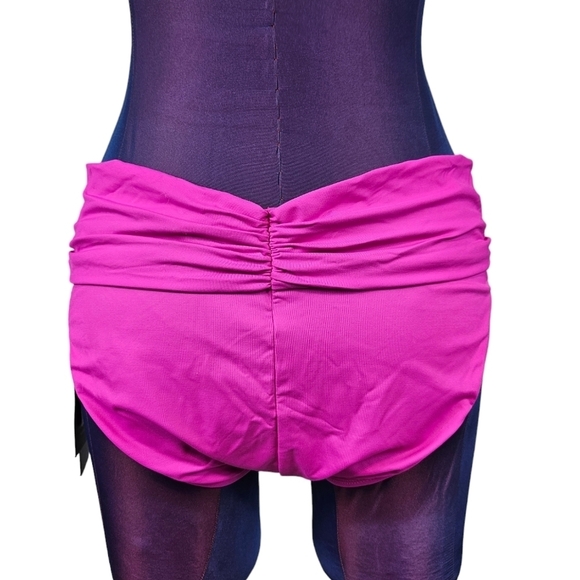 NWT La Blanca Hot Pink Island Goddess Shirred Band Hipster Bikini Bottom Size 10 - Picture 4 of 7